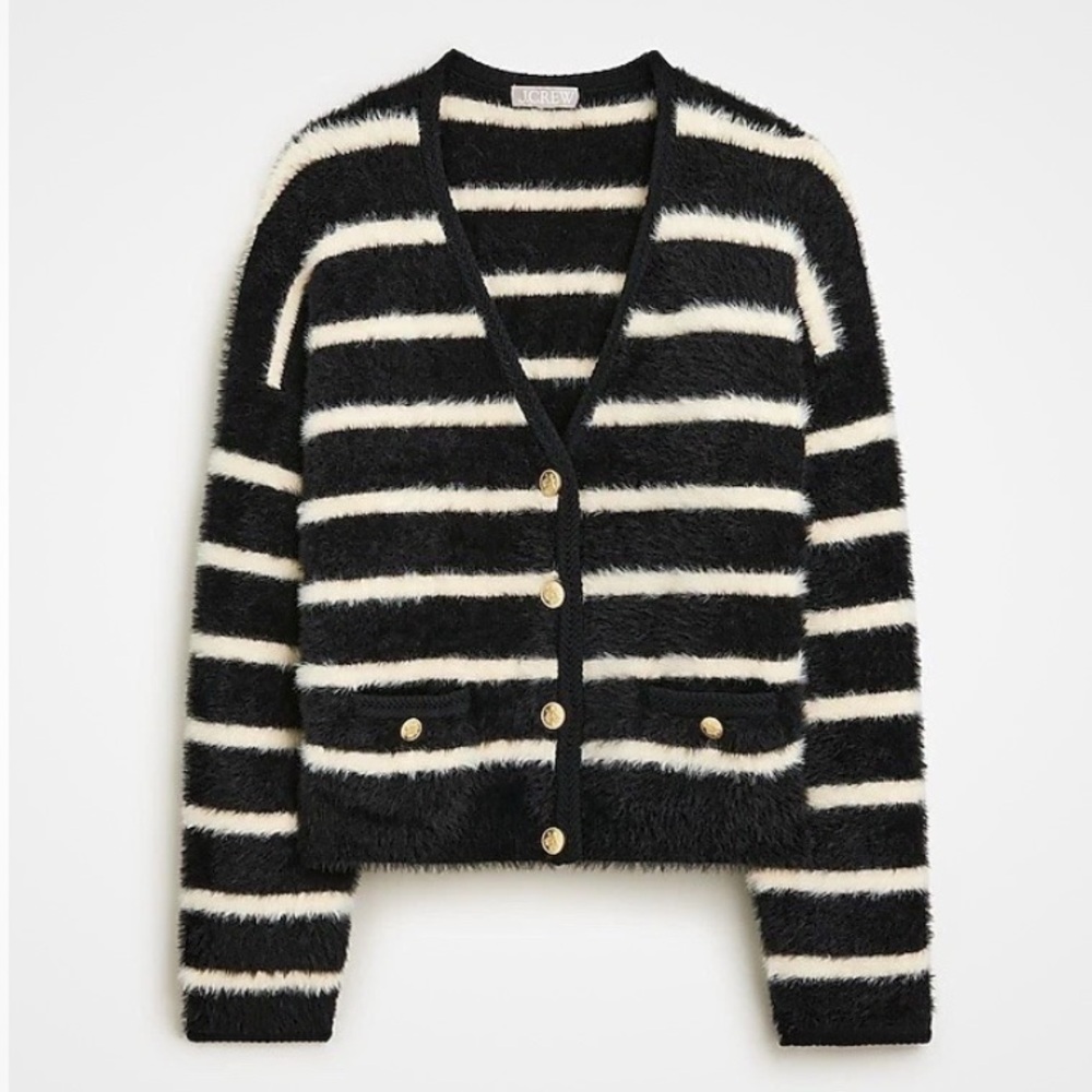 J Crew Lady Jacket Sweater in Striped Brushed Yarn Sz. Med NWT - Picture 2 of 9
